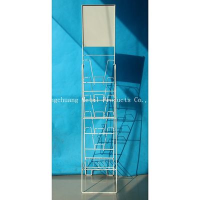 পোর্টেবল TUV অনুমোদন H1000mm মেটাল ম্যাগাজিন ডিসপ্লে র্যাক, হোয়াইট সহ বুক তাক