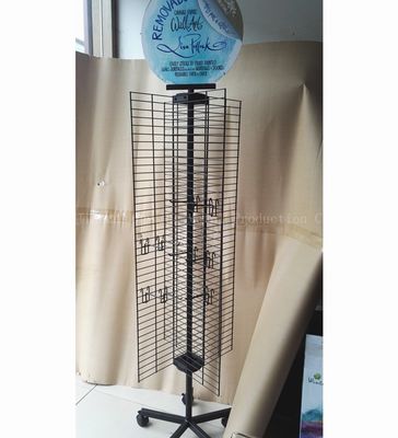 ফোর সাইডেড W500mm H1800mm রোটটিং ডিসপ্লে র্যাক ， মোবাইল ফোন এক্সেসরিজ ডিসপ্লে র্যাক হুক সহ