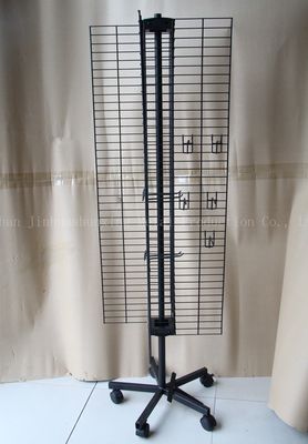 ফোর সাইডেড W500mm H1800mm রোটটিং ডিসপ্লে র্যাক ， মোবাইল ফোন এক্সেসরিজ ডিসপ্লে র্যাক হুক সহ