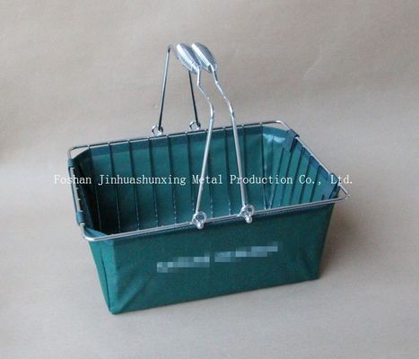 বাথরুমের জন্য সবুজ রঙের W215mm L285mm তারের বাস্কেট, হ্যান্ডলগুলি সহ কিকথেন ase বেস, কাপড়ের ব্যাগ
