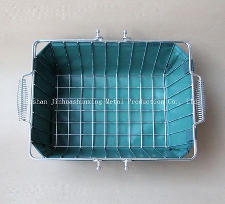 বাথরুমের জন্য সবুজ রঙের W215mm L285mm তারের বাস্কেট, হ্যান্ডলগুলি সহ কিকথেন ase বেস, কাপড়ের ব্যাগ