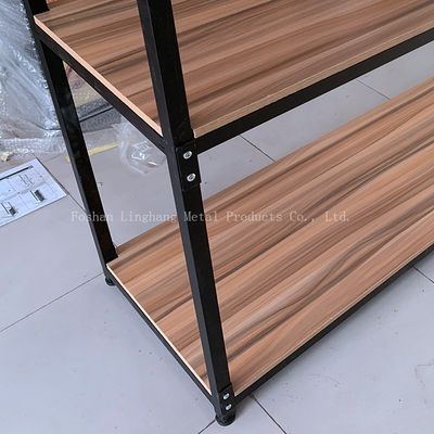 H1800mm L800mm গুদাম স্টোরেজ তাক এবং কাঠ এবং কালো ধাতু তাক তিন স্তর